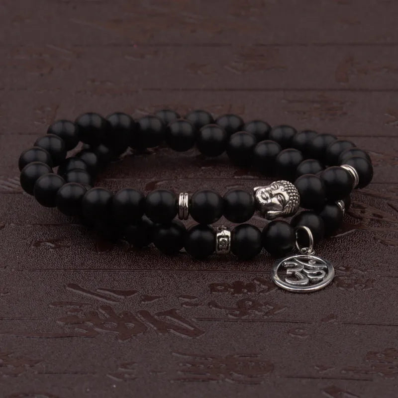 Charm Retro Buddha Bead Bracelet Men Black Natural Stone Chakra Bracelets Erkek Bileklik Bracelet Homme AB226