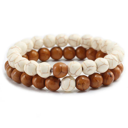 2Pcs/Set Couple Distance Beaded Bracelet Natural Stone Strand Bracelets Homme Charm Yoga Jewelry for Women Men Best Friend