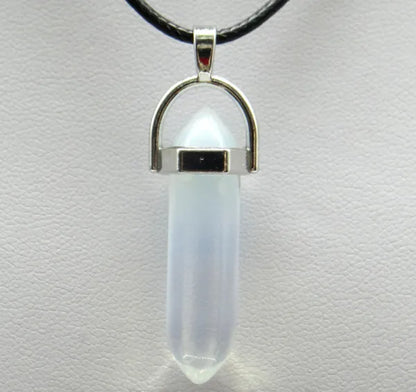 1PCS Natural Stone Quartz Crystal Opal Agates Hexagonal Column Pendulum Pendant Leather Chains Necklace Fashion Charms Pendant