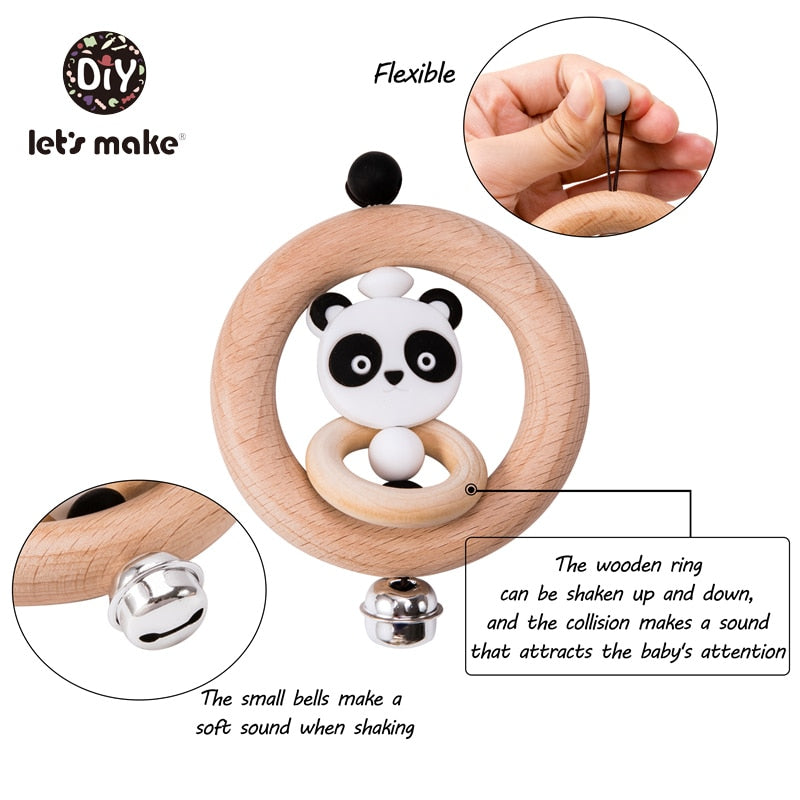Baby Toys 1pc Silicone Beads Cartoon Rattle Teething Ring of Beech Wood 0-12 Moths Children Christmas Stroller Let's Make