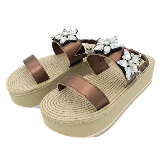 Two Stars - Crystal Rhinestone Embellished - Waterproof Espadrille Platform Wedge Heels Sandals for Women