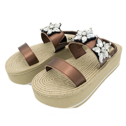Two Stars - Crystal Rhinestone Embellished - Waterproof Espadrille Platform Wedge Heels Sandals for Women
