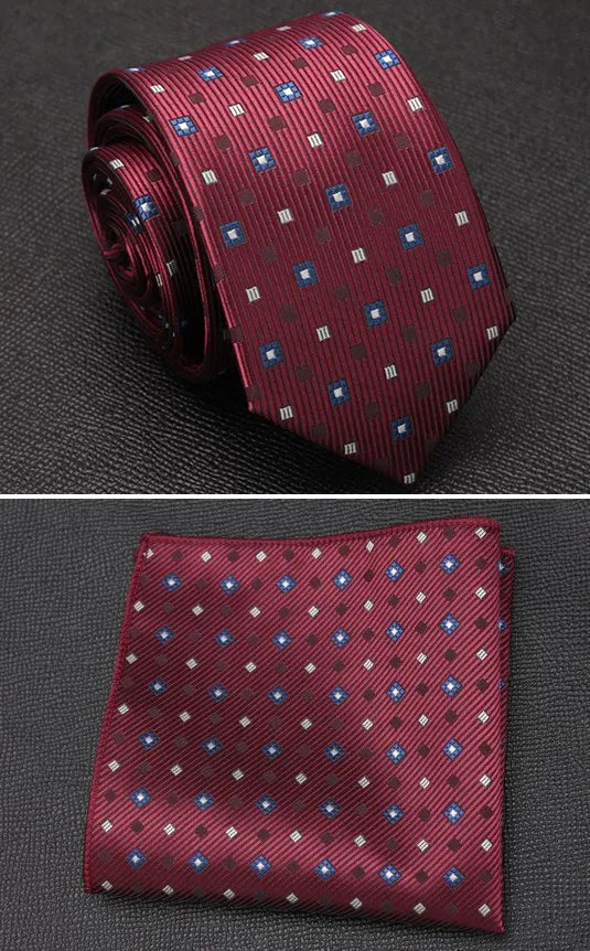 XGVOKH Men Tie Cravat Set Fashion Wedding Ties for Men Hanky Necktie Dot Striped Gravata Jacquard Tie Social Party Accessories