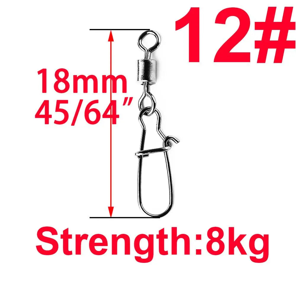 50pcs/1box 2# to 14# Fishing Connector Rolling Swivel Fish Pin Bearing Stainless Steel Snap Hook Lure Tackle Goods for Fishing
