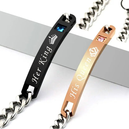2 Style His Queen Her King Black Rose Gold Color Women's Male Chain Crystal Couple Bracelet for Men Femmo on Hands Jewelry