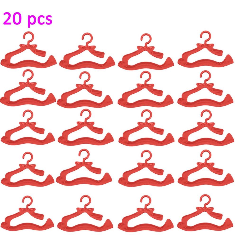 20 Pcs/Lot Cute Mini Hangers Holders Dress Clothes Wardrobe Accessories for Barbie Doll Dollhouse Furniture Pink Purple Red