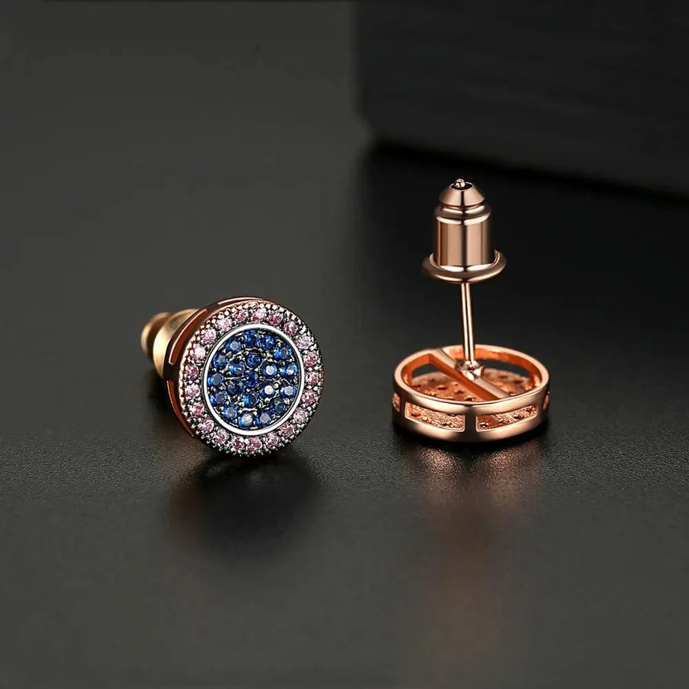 LUOTEEMI Elegant Small Hip Hop Round Stud Earrings for Women Korean Style AAA Black/White Cubic Zircon Fashion Jewelry for Men