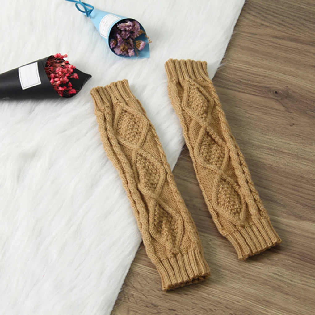 1 Pair Autumn Winter Women Knit Gloves Arm Wrist Sleeve Hand Warmer Girls Rhombus Long Half Winter Mittens Fingerless Gloves