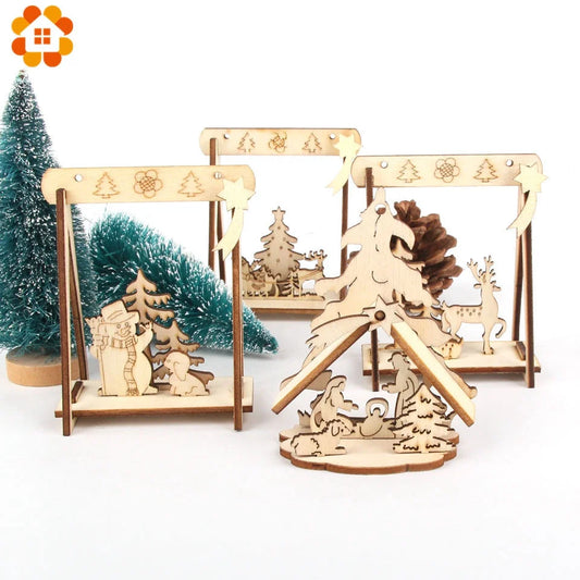 2pcs/Lot DIY Creative Small Hollow Christmas Wooden Ornaments for Home Christmas Party Ornament Decorations Kids Supplies