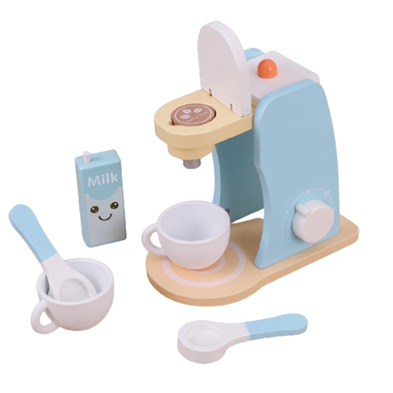 Wooden Kitchen Pretend Play Toy Simulation Wooden Coffee Machine Toaster Machine Food Mixer Baby Early Learning Educational Toys