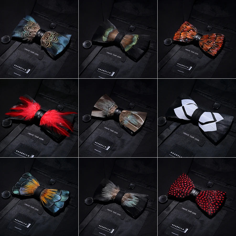 RBOCOTT Feather Bow Ties Men's Luxury Bowtie With Box Fashion Peacock Feather Bow Ties for Men Business Party Wedding