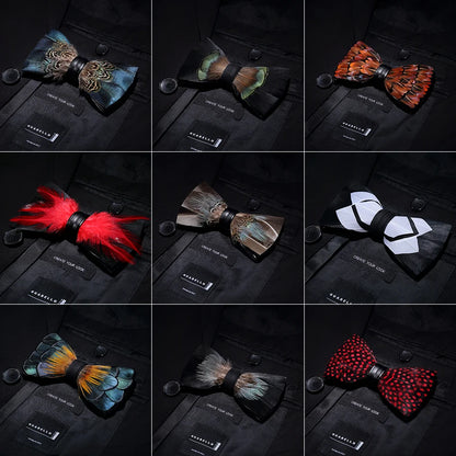 RBOCOTT Feather Bow Ties Men's Luxury Bowtie With Box Fashion Peacock Feather Bow Ties for Men Business Party Wedding