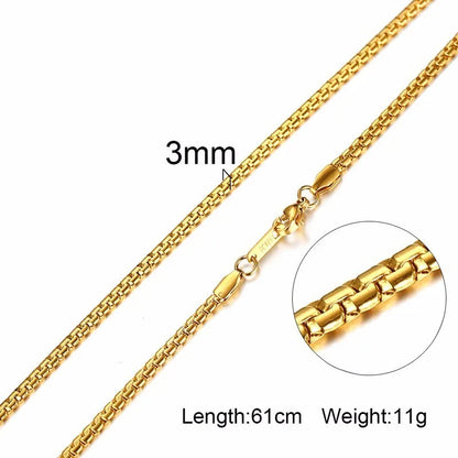3-6mm Men Necklace Snake Chain Miami Cuba Link With Round Box and Wheat Chains Stainless Steel Choker Jewelry 24-27in