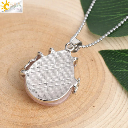 CSJA Water Drop Natural Stone Pendant Butterfly Necklace Pink Quartz Purple Crystal Tiger Eye Flower Necklace for Women Men G082