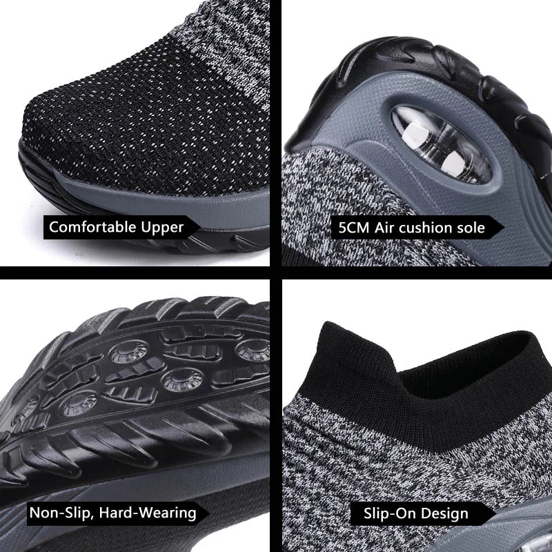 Womens Flats Slip on Shoes for Women Sock Sneakers Platform 2021 Comfortable Soft Ladies Spring Buty Damskie Sepatu Wanita Black