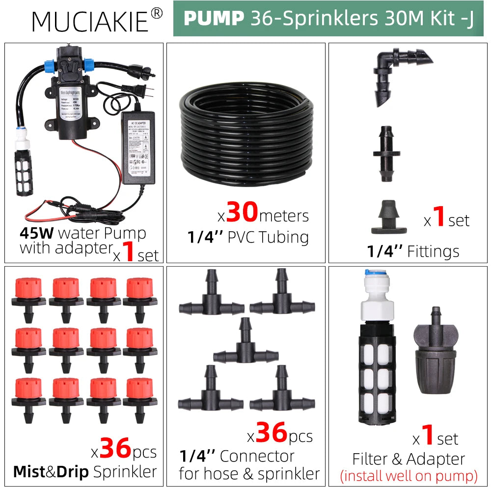 MUCIAKIE 50m-5m DIY Drip Irrigation System Automatic Watering Garden Hose Micro Drip Watering Kits With Adjustable Drippers