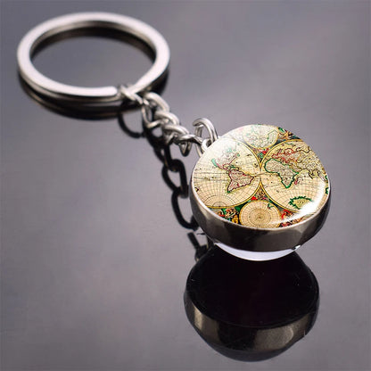 Vintage World Map Keychain Globe Earth Pendant Key Chain Americas Europe Australia Map Keychain Keyfob Christmas