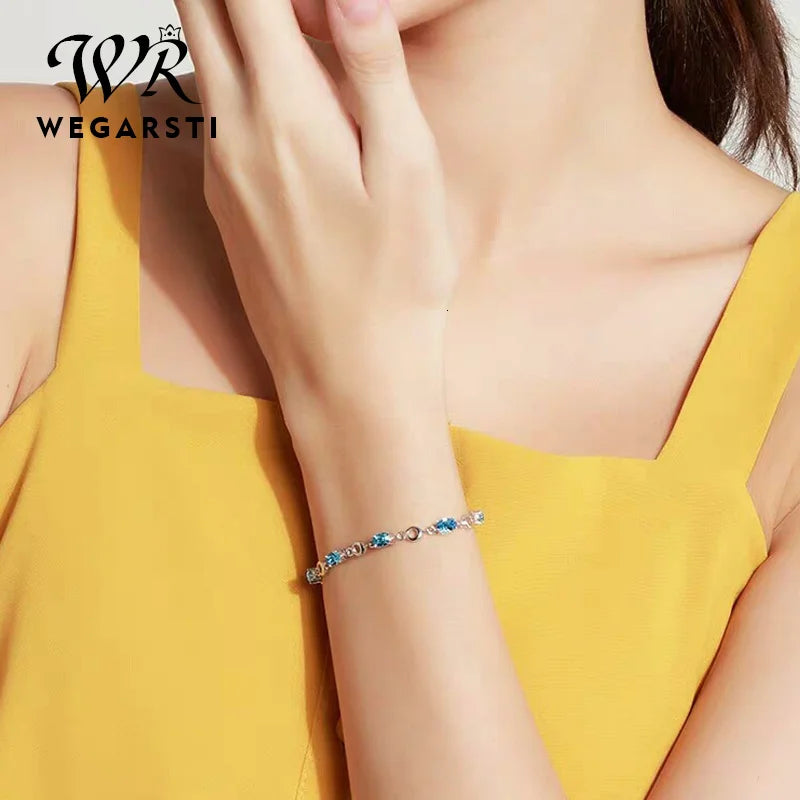 WEGARASTI Silver 925 Jewelry Topaz Bracelets for Female Real 925 Sterling Silver Gemstone Bracelet Classic Jewellery