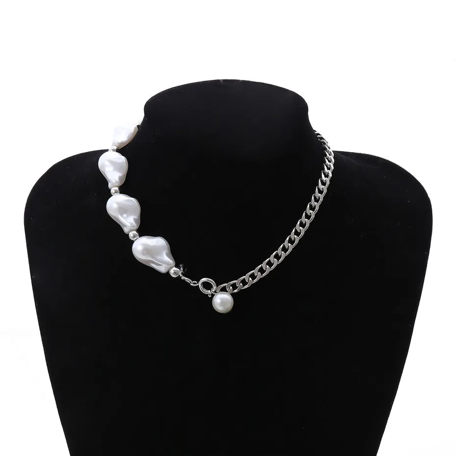 Ingemark Fashion Multilayer White Imitation-Pearl Choker With Metal Slice Fixation Wide Bib Necklace Jewelry for Charm Women