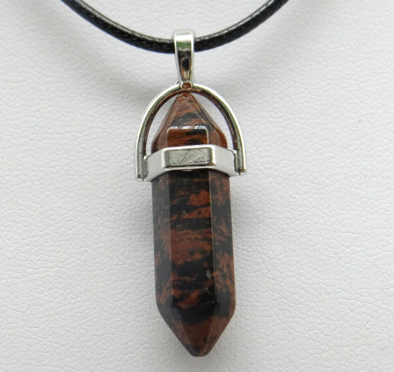 1PCS Natural Stone Quartz Crystal Opal Agates Hexagonal Column Pendulum Pendant Leather Chains Necklace Fashion Charms Pendant