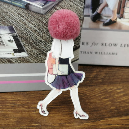 Fashion Brooch Pins for Woman Brooches Girls Face Cartoon Models Acrylic Brooches Kawaii Pompom Clothing Jewelry Accessories
