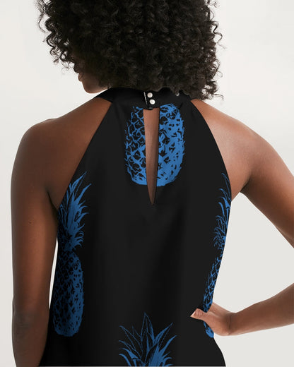 Women's Black Pineapple Casual Halter Dress