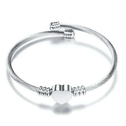 Fashion 3Colors Jewelry Women's Bijoux Bangles Stainless Steel Twisted Cable Wire Heart Charm Bracelet Bangle for Design