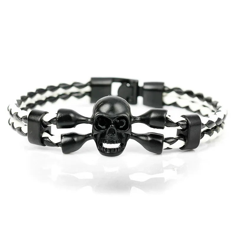 XQNI Brand Pop Skull Leather Men Bracelet High Quality Popular Boys Courage Knighthood Skeleton Male Charm Bracelet Jewelry
