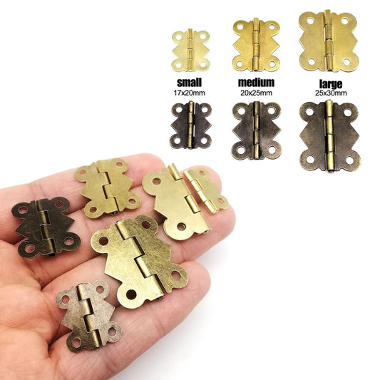 12pcs Mini Butterfly Shape Jewelry Chest Wooden Box Case Furniture Dollhouse Door Hinge With Screw 17x20 20x25 25x30mm