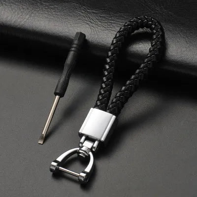 High-Grade Keychain for Men Women Rotatable Key Chain Luxury Hand Woven Leather Horseshoe Buckle Car Key Ring Holder Accessories