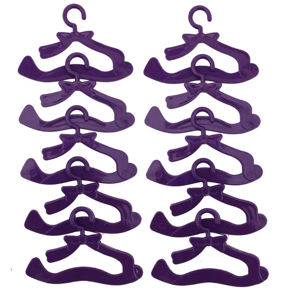10 Pcs/Lot Dolls Accessories Mini Pink Purple Grey Wardrobe Dollhouse Dress Clothes Plastic Hangers for Barbie Doll Kid Toy
