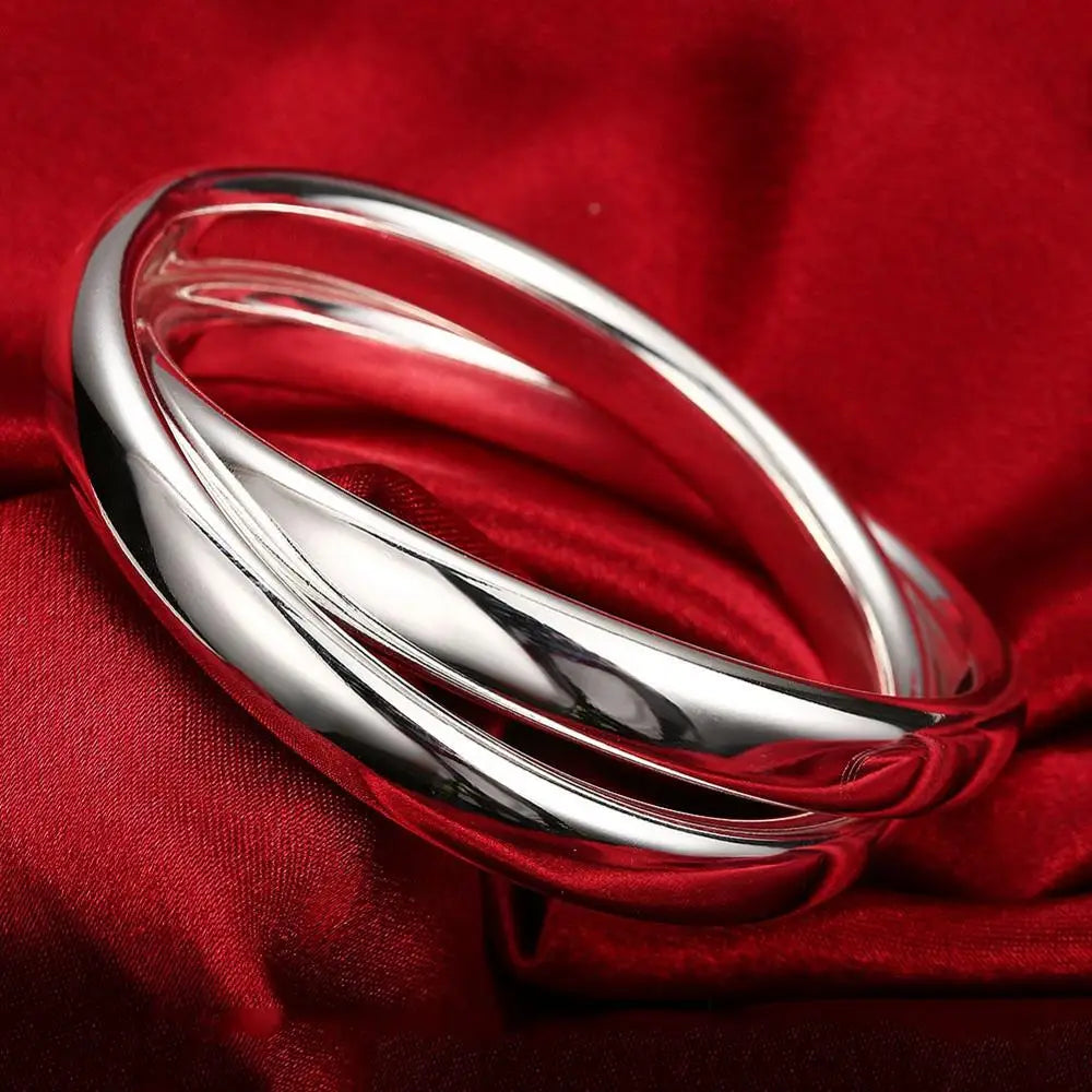 Andara 925 Sterling Silver Round Heart Open Bracelet for Women Jewelry Cuff Bangles