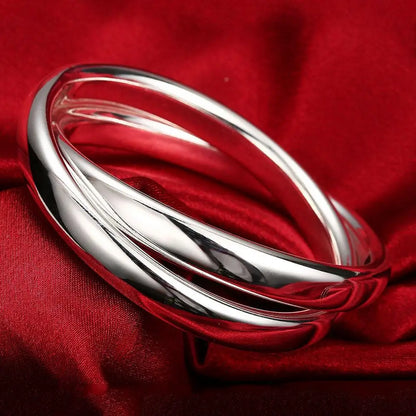 Andara 925 Sterling Silver Round Heart Open Bracelet for Women Jewelry Cuff Bangles