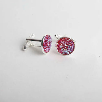 Simple Luxury Colorful Drusy Stone Cufflinks for Men Women Round Rhinestone Cuff Links Novelty Shirt Sleeve Buttons Accessories