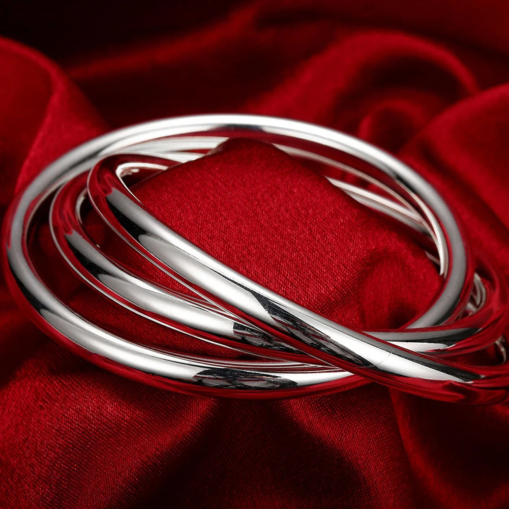 Andara 925 Sterling Silver Round Heart Open Bracelet for Women Jewelry Cuff Bangles