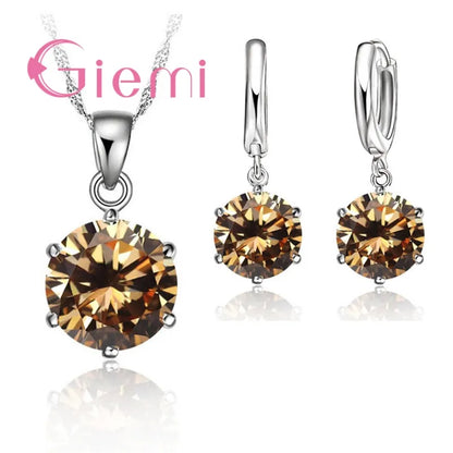 925 Sterling Silver Necklace Women Holiday Wedding Jewelry 6 Claw Cubic Zircon Pendant Engagement