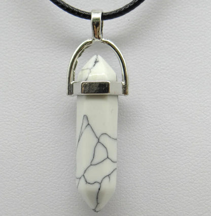 1PCS Natural Stone Quartz Crystal Opal Agates Hexagonal Column Pendulum Pendant Leather Chains Necklace Fashion Charms Pendant