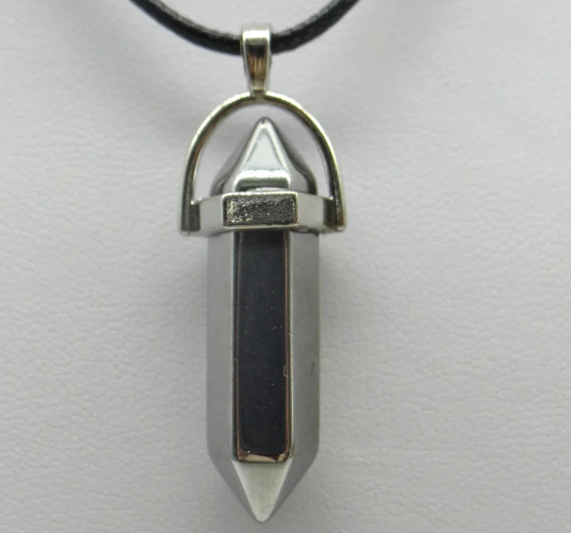 1PCS Natural Stone Quartz Crystal Opal Agates Hexagonal Column Pendulum Pendant Leather Chains Necklace Fashion Charms Pendant