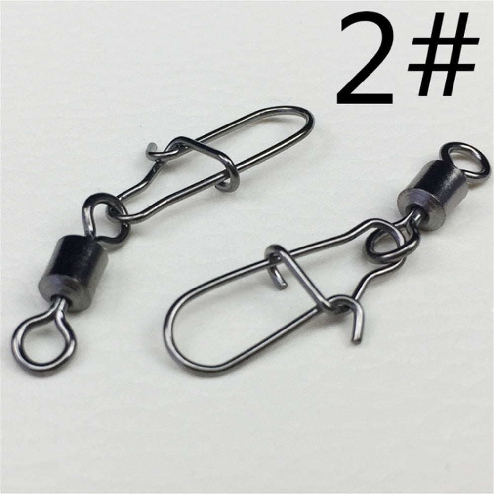 30pcs/Lot 2# -10# High Speed Spinner Fishing Rolling Swivel With Fast Lock Snap Hook Lure Connector Bait Terminal Fishing Tackle