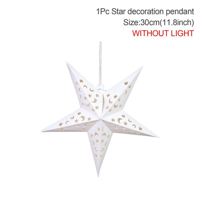 30-75cm Hollow Star Hanging Pendant Eid Mubarak Christmas Ramadan Decoration 2024 Islamic Muslim Party Decor Ramadan Kareem
