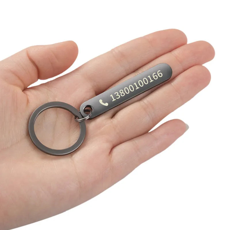 Custom Phone Number Logo Name Keychain Women Men Car Key Ring Laser Engraveing Key Chain Stainless Steel Personalized