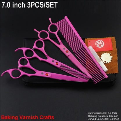 Brand Pet Grooming Scissors Set 7 8 Inch Professional Japan 440C Dog Shears Hair Cutting Thinning Curved Scissors With Comb Bag
