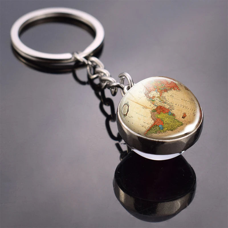 Vintage World Map Keychain Globe Earth Pendant Key Chain Americas Europe Australia Map Keychain Keyfob Christmas