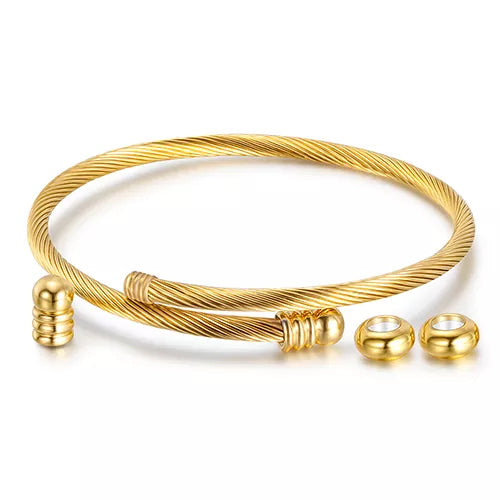 Unisex Elastic Cable Wire Bangle Stainless Steel Bracelet Screw With Removable End Plug Twisted Cuff Charm Beads Fit DIY Jewelry