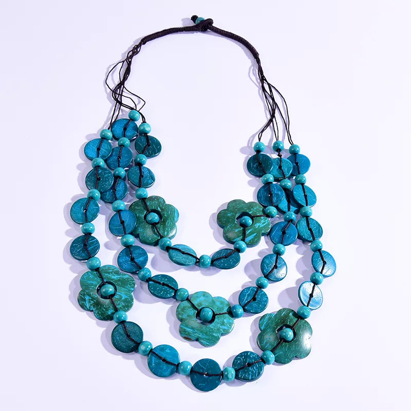 UDDEIN Bohemian Maxi Necklace for Women Party Jewelry Multi Layer Wood Tassel Pendant Statement Choker Flower Necklace Collar