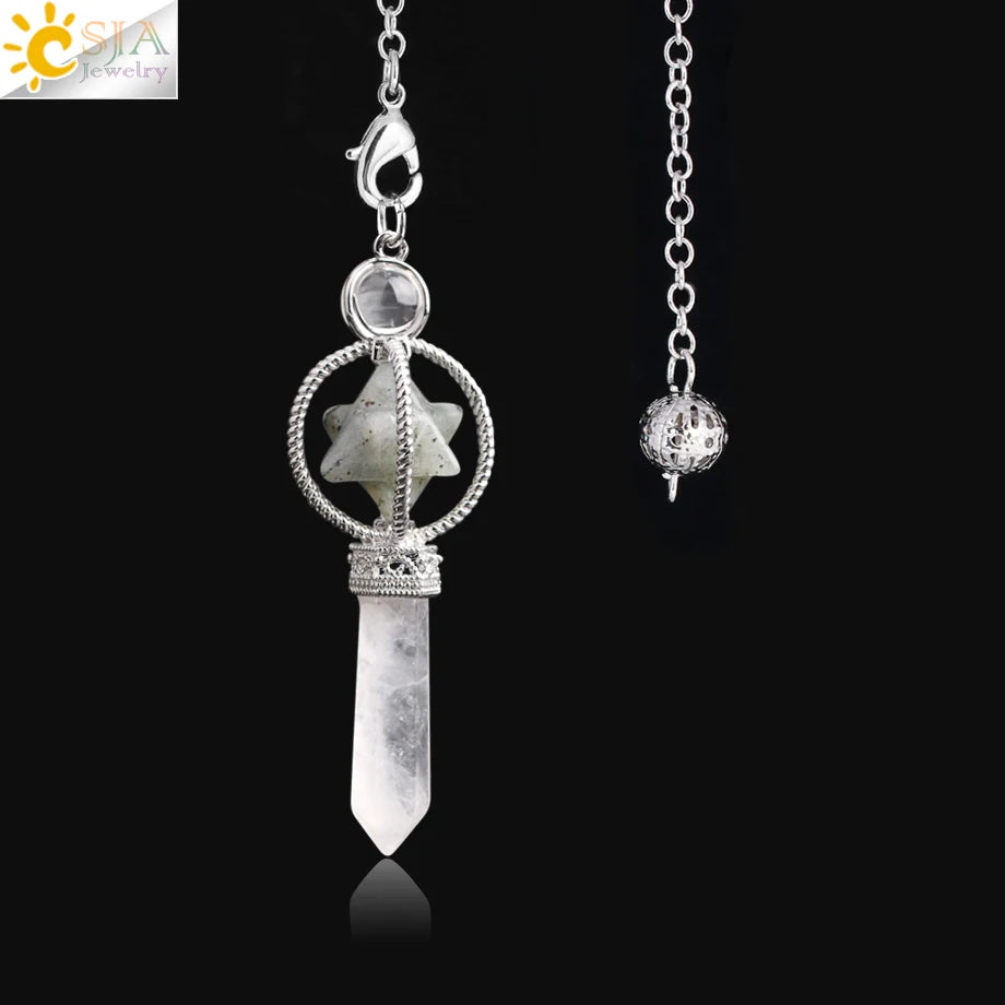CSJA Merkaba Dowsing Pendulum Quartz Natural Stone Crystal Reiki Healing Pendule Pendant Pendulums Radiesthesia Pendulos F770