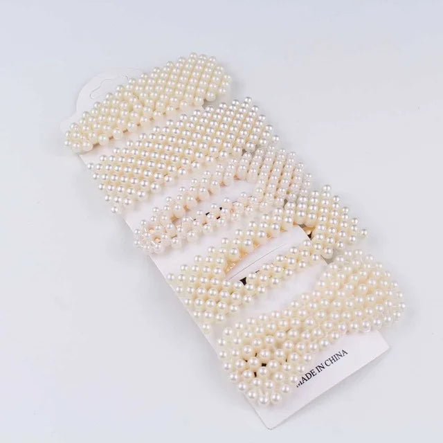 5Pcs/Set Pearl Hair Clip Snap Button Hair Pins for Women Sweet Pearl Hairpin Hair Clips Jewelry Lady Barrette Stick