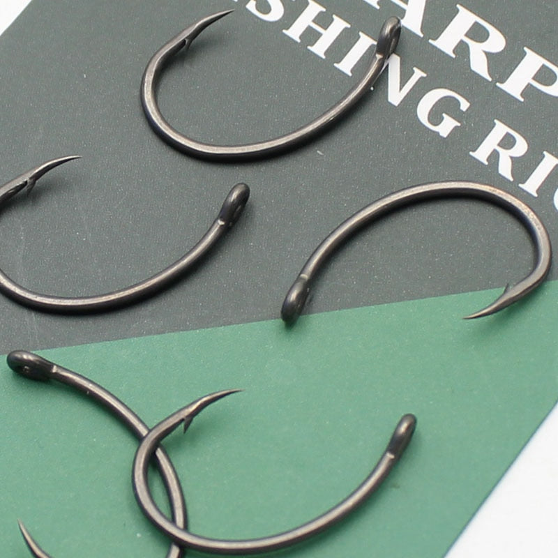 30PCS High Carbon Steel Carp Hooks Coating Carp Fishing Hook Wide Gape With Micro Barb Matt Black Yn Hook for Carp Coarse