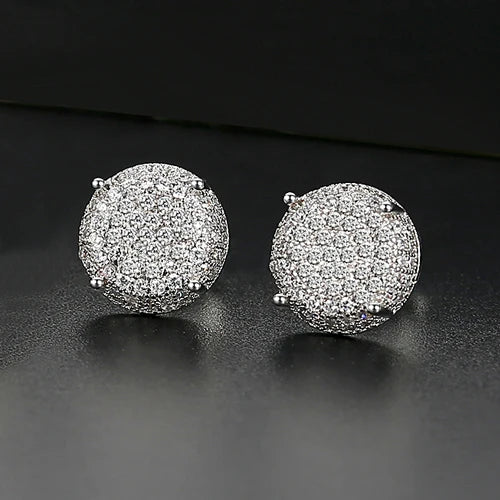 LUOTEEMI Elegant Small Hip Hop Round Stud Earrings for Women Korean Style AAA Black/White Cubic Zircon Fashion Jewelry for Men