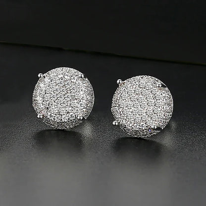 LUOTEEMI Elegant Small Hip Hop Round Stud Earrings for Women Korean Style AAA Black/White Cubic Zircon Fashion Jewelry for Men